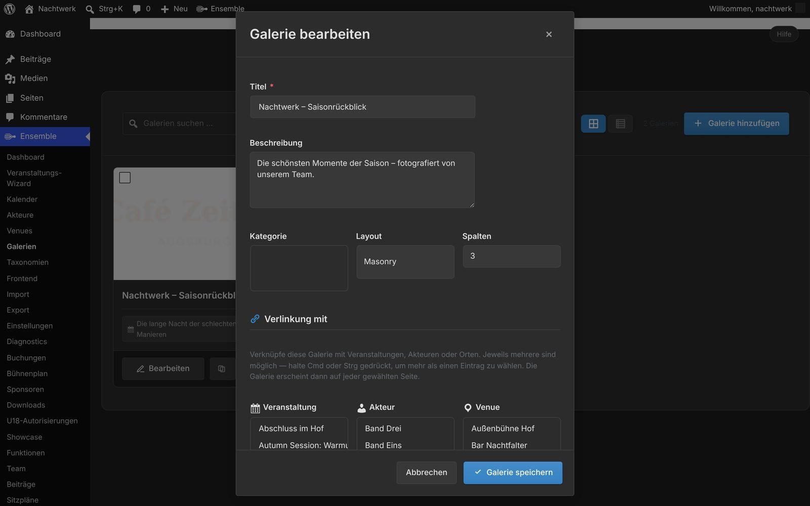 Galerie-Formular mit Verlinkung und Bildern