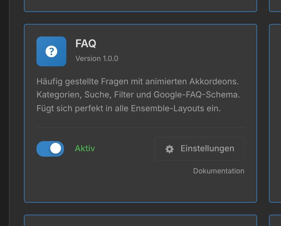 Feature-Karte mit Schalter und Button Einstellungen