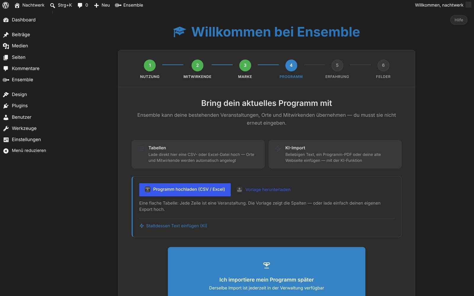 Schritt 4, Tabellen-Upload mit Vorlage
