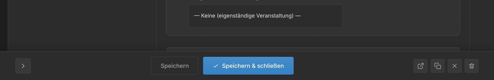 Fußleiste mit Speichern und Veranstaltung ansehen