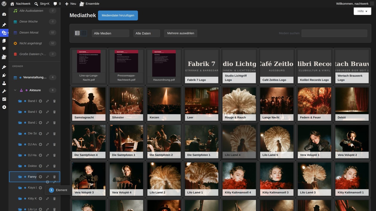 Drag-and-Drop-Zuordnung eines Bildes zu einem Ordner in der Ensemble-Mediathek