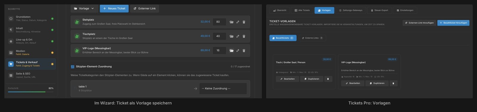 Ticket-Zeile im Wizard mit Button „Als Vorlage speichern
