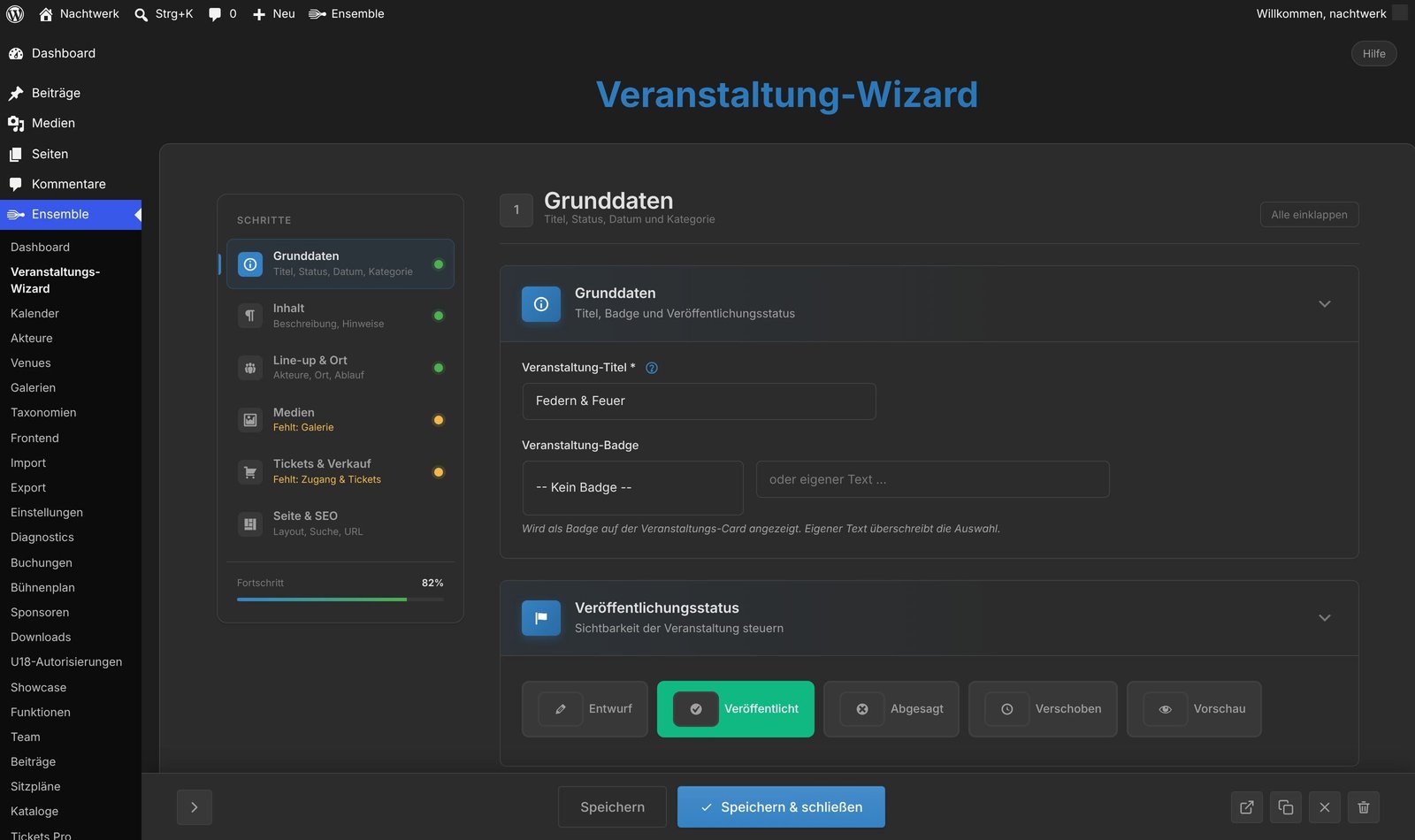 Der Event-Wizard mit seinen sechs Schritten